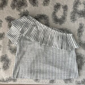 Club Monaco one shoulder ruffle summer stripe top like JCrew Sz S